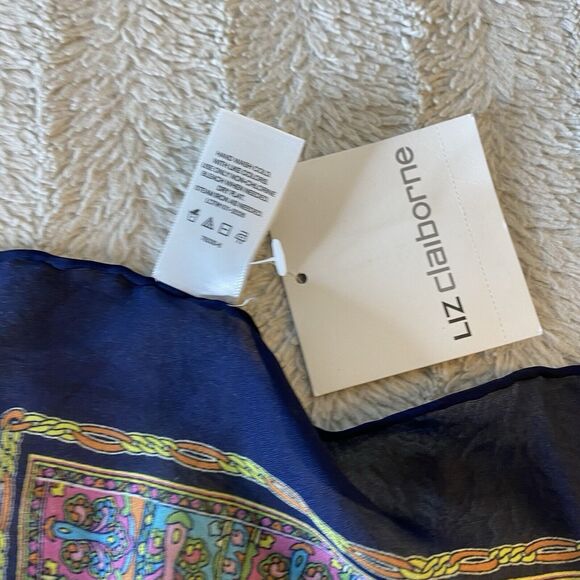 New Liz Claiborne Multicolor Square Paisley Scarf Green Blue Twee Colorful - Picture 6 of 8
